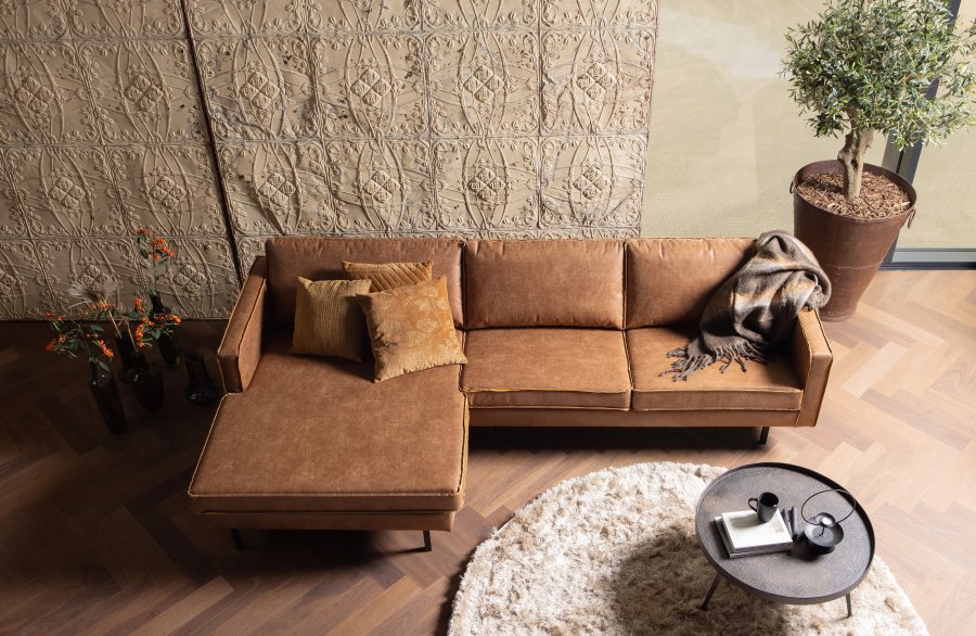 WOOOD Rodeo sofa, med venstre sjeselong - cognac stoff