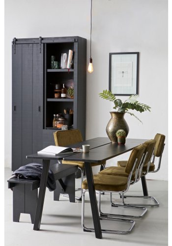 VTWONEN Slide lveskap, m. 1 skyvedr, 4 skuffer og 4 hyller - sort furu