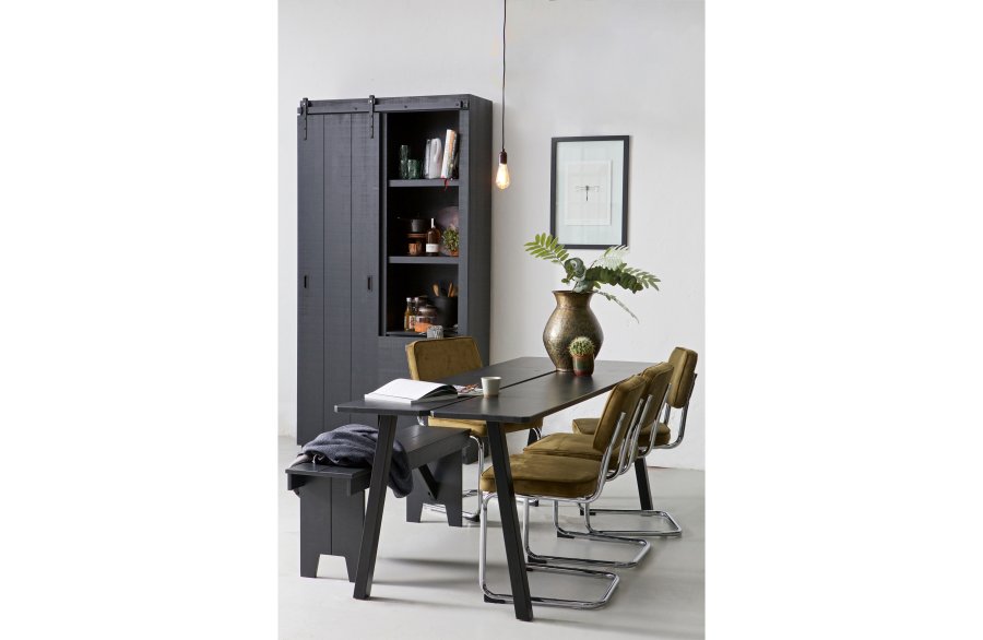 VTWONEN Slide lveskap, m. 1 skyvedr, 4 skuffer og 4 hyller - sort furu