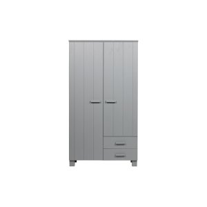 WOOOD Dennis garderob, m. 2 luckor, 3 hyllor och 2 ldor - betonggr furu och melamin