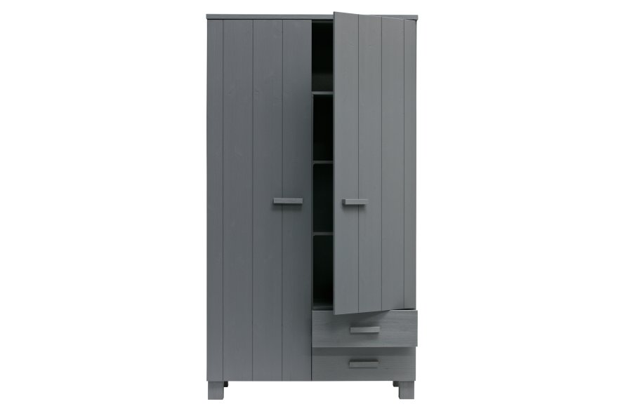 WOOOD Dennis garderobe for barn, m. 2 drer, 3 hyller og 2 skuffer - stlgr furu