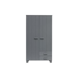 WOOOD Dennis garderobeskab til brn, m. 2 lger, 3 hylder og 2 skuffer- stlgr fyrretr