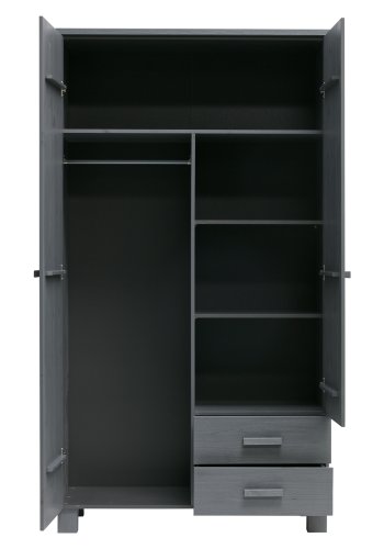 WOOOD Dennis garderobe for barn, m. 2 drer, 3 hyller og 2 skuffer - stlgr furu