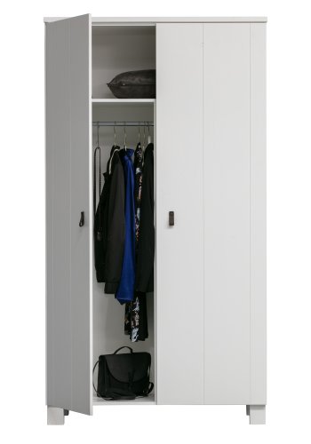 WOOOD Slips garderobe, m. 2 drer, 4 hyller og 1 hengerstang - hvit furu og melamin