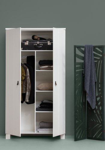 WOOOD Slips garderobe, m. 2 drer, 4 hyller og 1 hengerstang - hvit furu og melamin