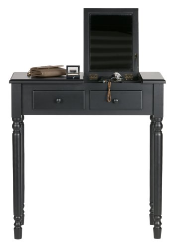 WOOOD Romy sminkebord, m. sammenleggbart speil, sm rom og 2 skuffer - sort furu og MDF (75x38)