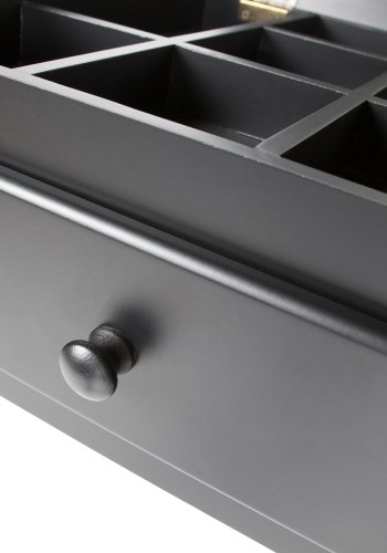 WOOOD Romy sminkebord, m. sammenleggbart speil, sm rom og 2 skuffer - sort furu og MDF (75x38)