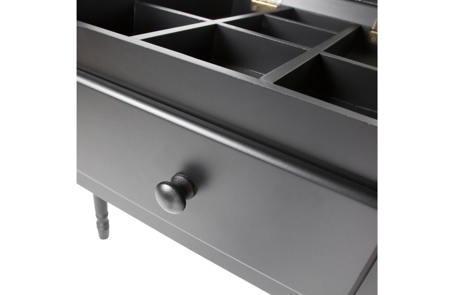 WOOOD Romy sminkebord, m. sammenleggbart speil, sm rom og 2 skuffer - sort furu og MDF (75x38)