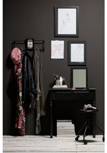 WOOOD Romy sminkebord, m. sammenleggbart speil, sm rom og 2 skuffer - sort furu og MDF (75x38)