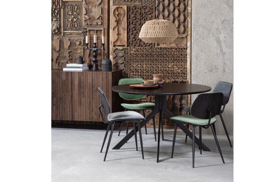 TRE EKSKLUSIV Bruno spisebord, rundt - svart MDF og stl (120)