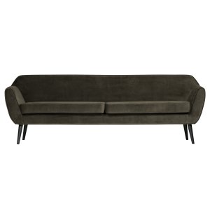 WOOOD Rocco XL sofa - varm grn polyester fljl og sort bgetr