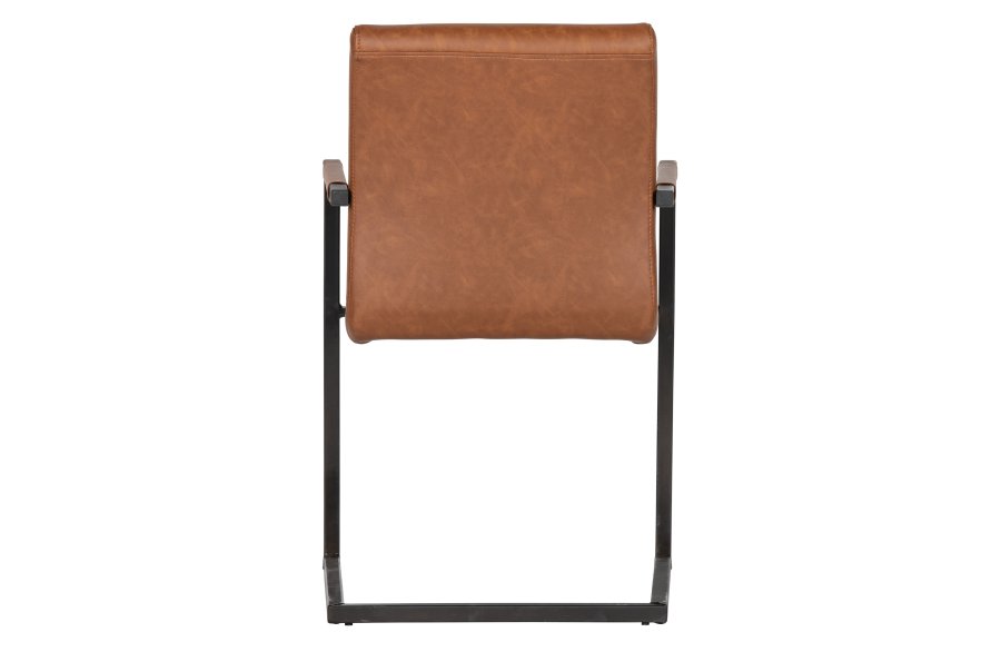 WOOOD Bas Esszimmerstuhl, mit Armlehnen – Vintage Cognac PU und schwarzes Metall