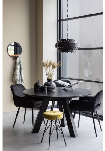 WOOOD Jelle spisebordstol, med armlener - svart polyesterflyel og sort stl
