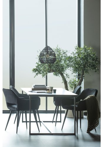 WOOOD Jelle spisebordstol, med armlener - svart polyesterflyel og sort stl