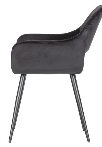 WOOOD Jelle spisebordstol, med armlener - svart polyesterflyel og sort stl