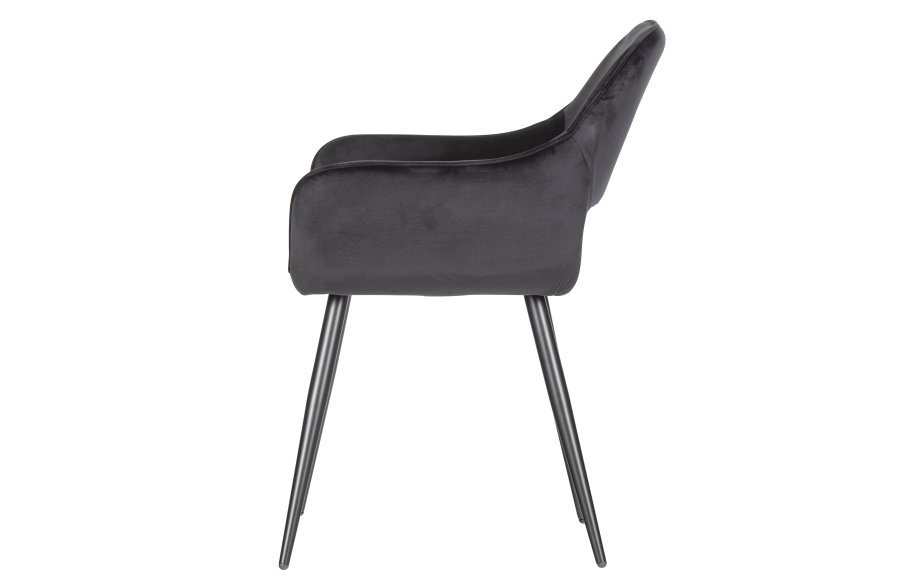 WOOOD Jelle spisebordstol, med armlener - svart polyesterflyel og sort stl