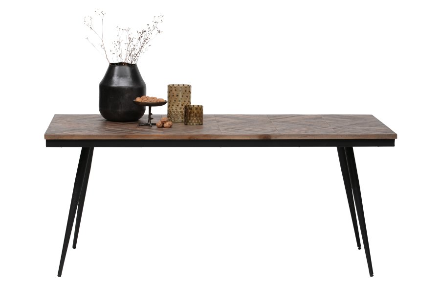 WOOOD Rhombic spisebord, rektangulrt - naturlig resirkulert teak og svart jern (180x90)