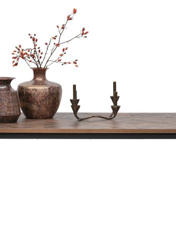 WOOOD Rhombic spisebord, rektangulrt - naturlig resirkulert teak og svart jern (220x90)