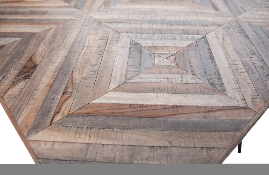 WOOOD Rhombic spisebord, rektangulrt - naturlig resirkulert teak og svart jern (220x90)