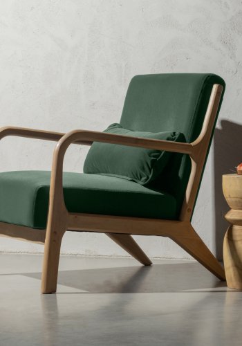 WOOOD Mark lnestol, m. pude - grn polyester fljl og natur gummitr