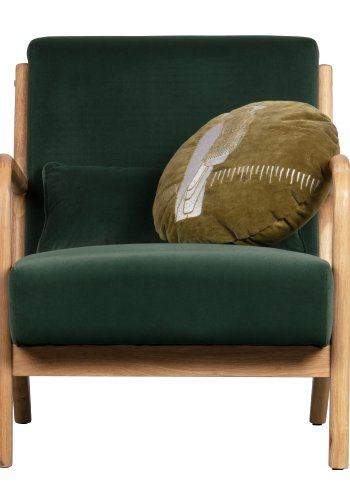 WOOOD Mark lnestol, m. pude - grn polyester fljl og natur gummitr