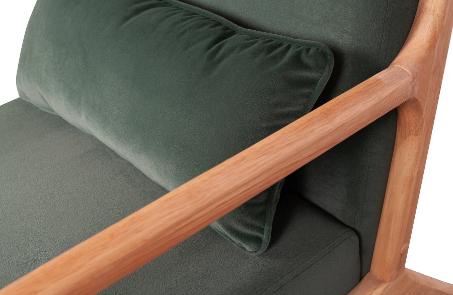 WOOOD Mark lnestol, m. pude - grn polyester fljl og natur gummitr