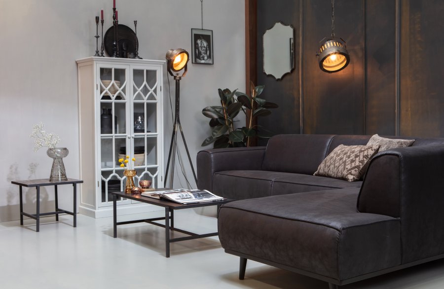 WOOOD Turn Around sidebord, vendbar bordplate - brun marmorlook/svart MDF og sort stl (50x44)