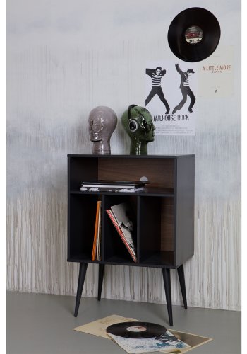 WOOOD EKSKLUSIV James musikkbokhylle, liten - svart furu- og valntttrykk (60x44)