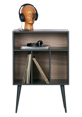 WOOOD EKSKLUSIV James musikkbokhylle, liten - svart furu- og valntttrykk (60x44)