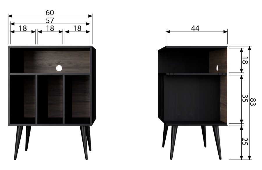 WOOOD EKSKLUSIV James musikkbokhylle, liten - svart furu- og valntttrykk (60x44)