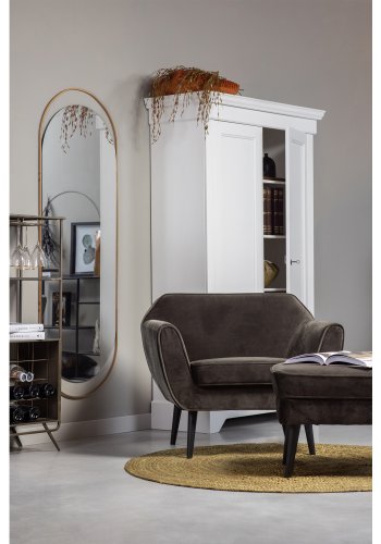 WOOOD Sanou veggspeil, XL, oval - speilglass og antikk messingjern (168x60)