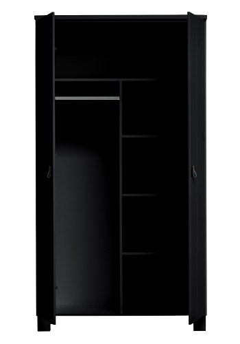 WOOOD Slips garderobe, m. 2 drer, 4 hyller og 1 hengerstang - sort furu og melamin