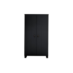 WOOOD Ties garderobeskab, m. 2 lger, 4 hylder og 1 bjlestang - sort fyrretr og melamin