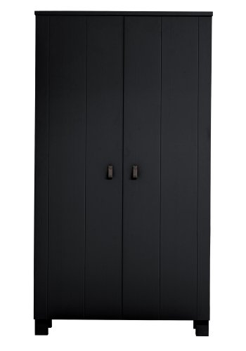 WOOOD Slips garderobe, m. 2 drer, 4 hyller og 1 hengerstang - sort furu og melamin