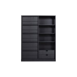 TRÄ EXKLUSIVT Svängskjutdörrsskp, w. 9 fack och 2 ldor - mattsvart furu