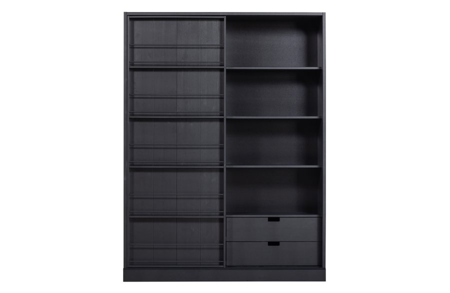 WOOOD EXCLUSIVE Swing skyvedrsskap, m. 9 rom og 2 skuffer - matt sort furu