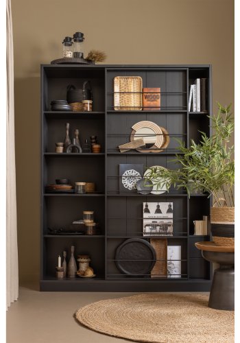 WOOOD EXCLUSIVE Swing skyvedrsskap, m. 9 rom og 2 skuffer - matt sort furu