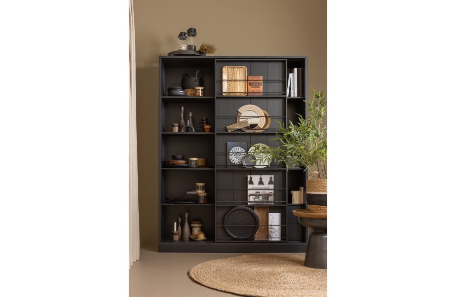 WOOOD EXCLUSIVE Swing skyvedrsskap, m. 9 rom og 2 skuffer - matt sort furu