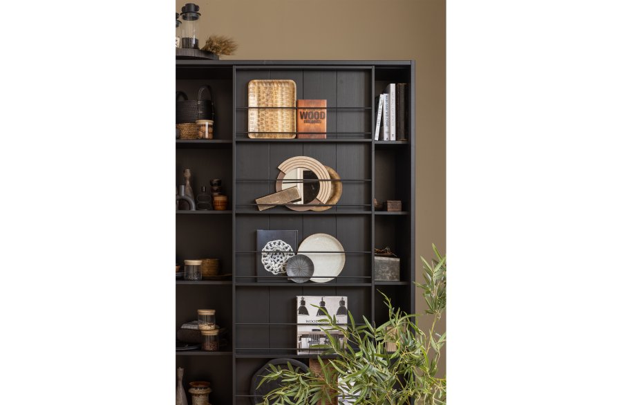 WOOOD EXCLUSIVE Swing skyvedrsskap, m. 9 rom og 2 skuffer - matt sort furu