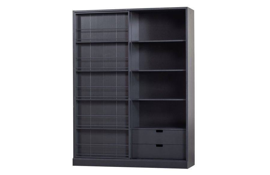 WOOOD EXCLUSIVE Swing skyvedrsskap, m. 9 rom og 2 skuffer - matt sort furu