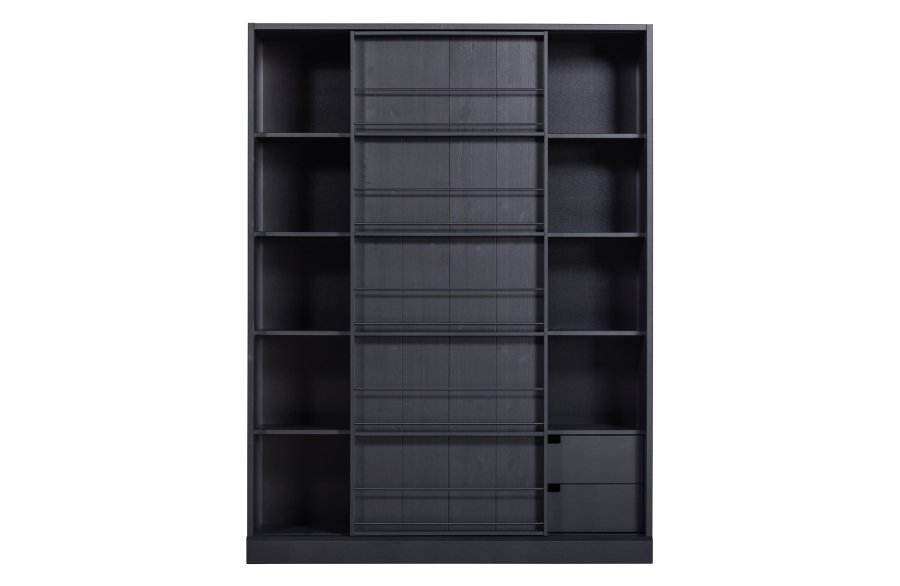 WOOOD EXCLUSIVE Swing skyvedrsskap, m. 9 rom og 2 skuffer - matt sort furu