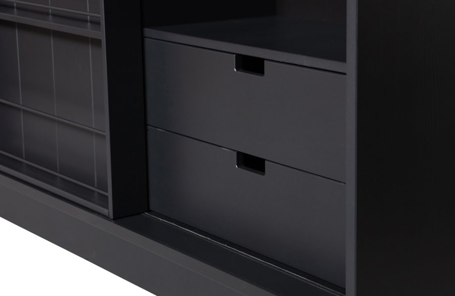 WOOOD EXCLUSIVE Swing skyvedrsskap, m. 9 rom og 2 skuffer - matt sort furu