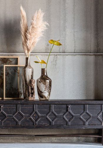 WOOOD Legat TV-bord, m. 2 drer og 1 hylle - antikk svart gjenvunnet furu og jern (160x45)