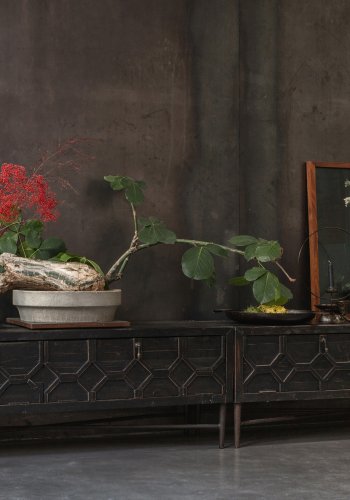 WOOOD Legat TV-bord, m. 2 drer og 1 hylle - antikk svart gjenvunnet furu og jern (160x45)