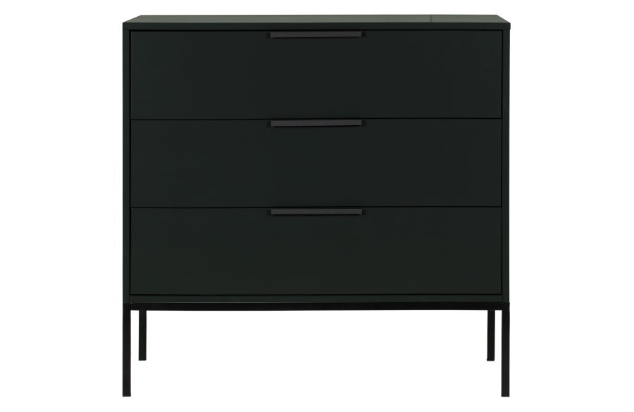 WOOOD Adam kommode, m. 3 skuffer - sort furu og stl