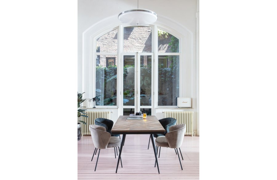 WOOOD Admit spisebordstol - khaki flyelspolyester og svart metall