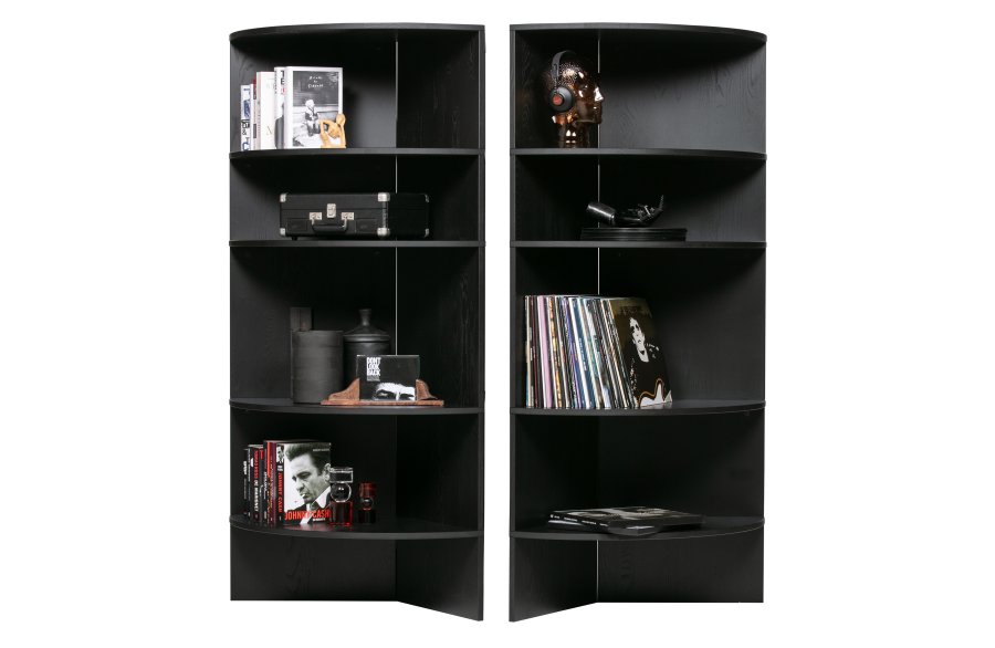 WOOOD EKSKLUSIVT Trian Tower bokhylle, halvrund - svart ask (100x76)