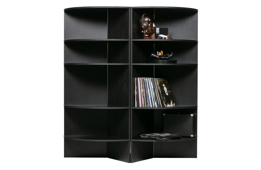 WOOOD EKSKLUSIVT Trian Tower bokhylle, halvrund - svart ask (100x76)