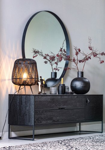 WOOOD Doutzen veggspeil, rundt - speilglass og sort stl (115)