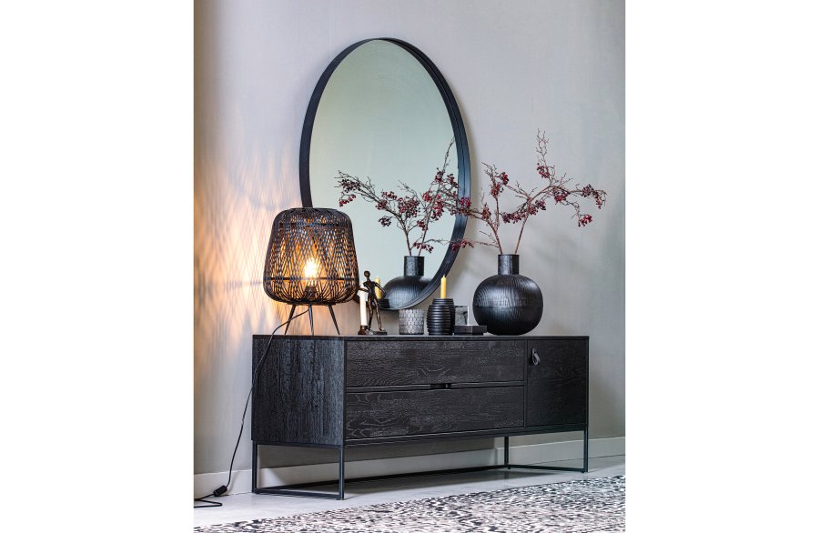 WOOOD Doutzen veggspeil, rundt - speilglass og sort stl (115)